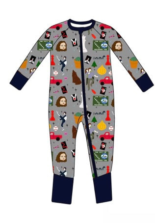 Hoa Hoa Hoa bamboo zippered footie! (GRAY)
