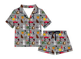 Hoa Hoa Hoa bamboo adult pajama shorts set! (GRAY)