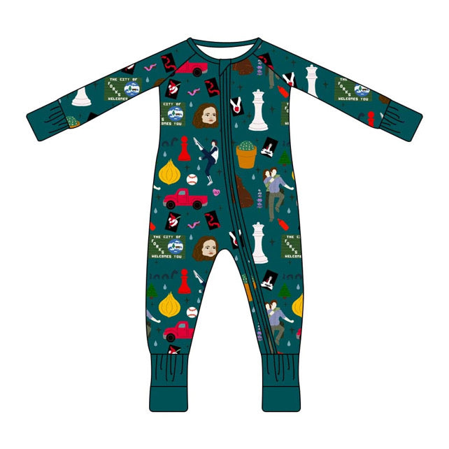 vampire-y bamboo zippered footie pajamas (teal!) PREORDER