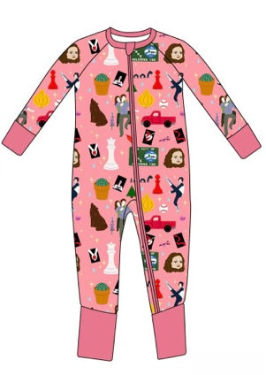 Hoa Hoa Hoa bamboo zippered footie! (PINK)